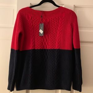 Red and Navy Color Block Sweater